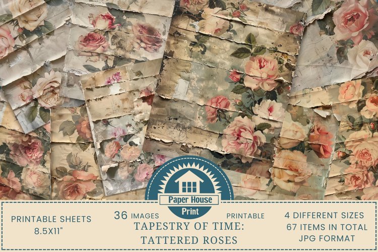 Tapestery of Time Tattered Floral Printable Vintage Paper example image 1