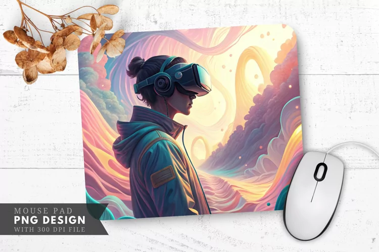 Futuristic VR Experience with Holograms Mouse Pad PNG Design