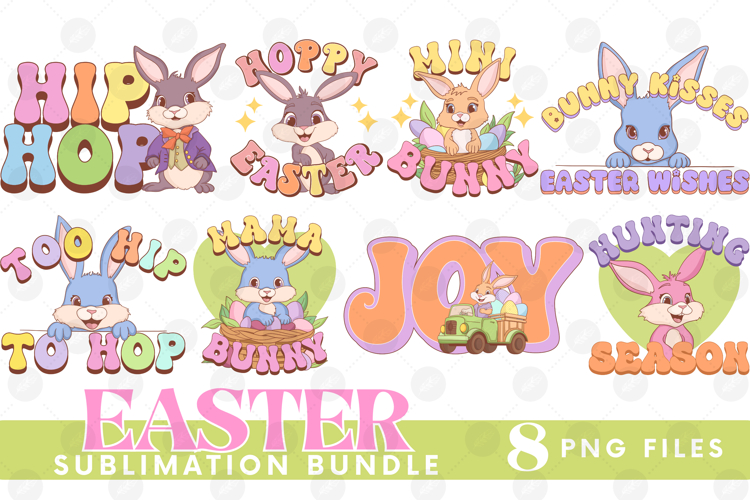 Easter Sublimation PNG Bundle Bunny Chick Farm Hip Hop Joy