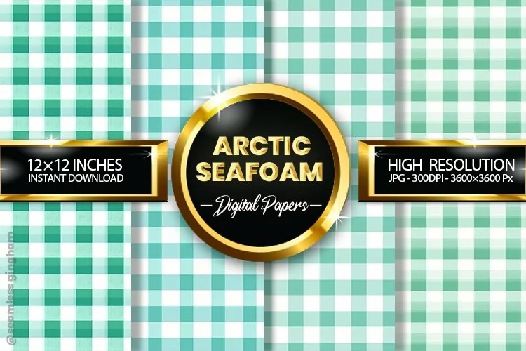Arctic Seafoam Gingham Digital Papers 04 Variations