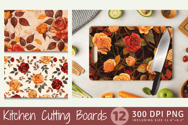 Fall Autumn Roses Cutting Boards sublimation Design