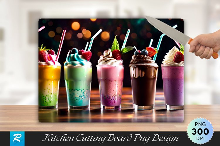 Row of Milkshakes straws Cutting Board Sublimation Design