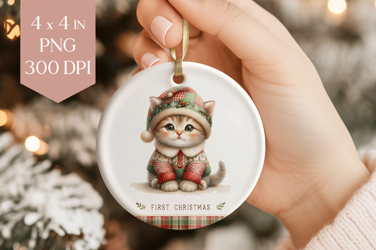 Baby Kitten First Christmas Ornament Sublimation PNG