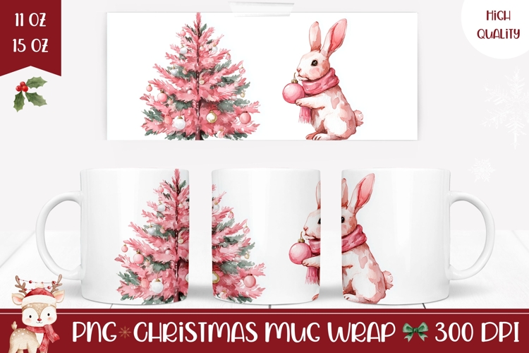 Cartoon Christmas Bunny Mug, Winter Animals Mug PNG
