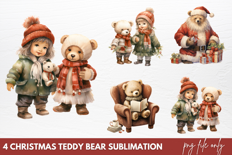 Christmas Teddy Bear Sublimation Clipart PNG
