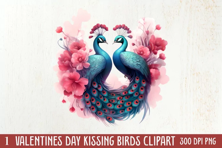 Valentine Kissing Birds Clipart, Valentine Couplet
