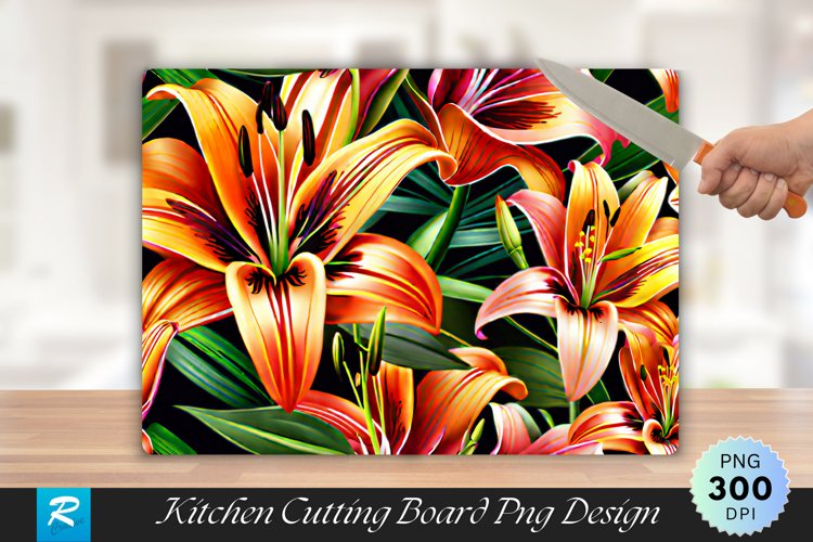Lily Floral Cutting Board Sublimation Design example image 1