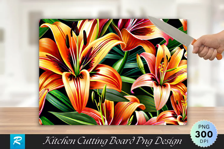 Lily Floral Cutting Board Sublimation Design