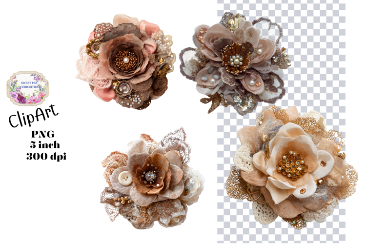Flowers, Lace Material, Ephemera, PNG, Junk Journal, clipart