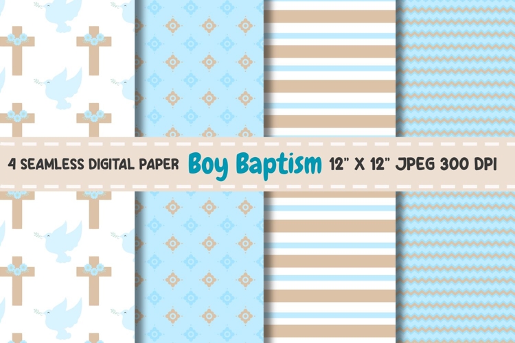 Boy Baptism Digital Paper, Boy Baptism Seamless Pattern.