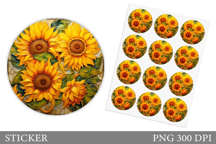 Sunflowers Sticker Design. Round Sticker Flowers example image 1