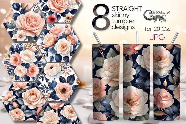 Watercolor Flower | Skinny tumbler Sublimation design bundle example image 1