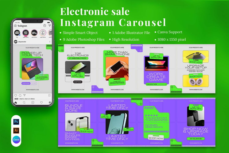 Electronic Sale Instagram Carousel & Canva Template