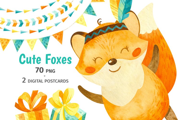 Cute fox clipart for Kid birthday or Baby shower example image 1