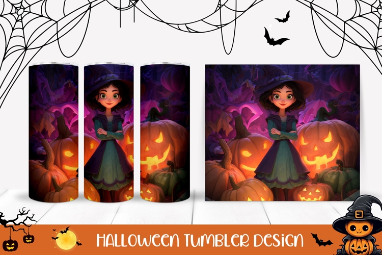 3D Halloween Witch Tumbler, Pumpkins Halloween PNG