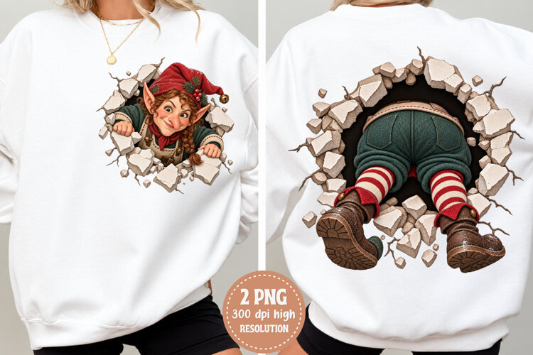 Christmas Elf Through Wall PNG example image 1