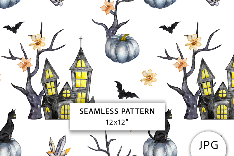 Watercolor Halloween Seamless Pattern