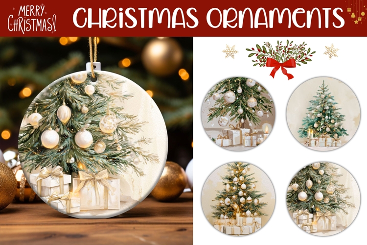 Boho Christmas Tree Round Ornament, Christmas Gift Tags