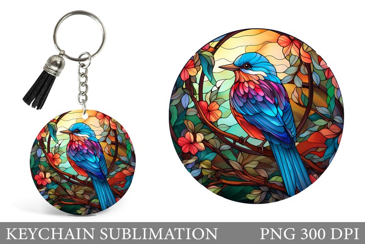Bird Round Keychain. Stained Glass Bird Keychain Sublimation