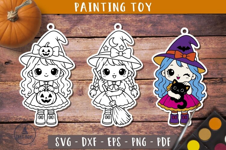 Cute Halloween Witch Girls SVG Coloring Painting Toy example image 1