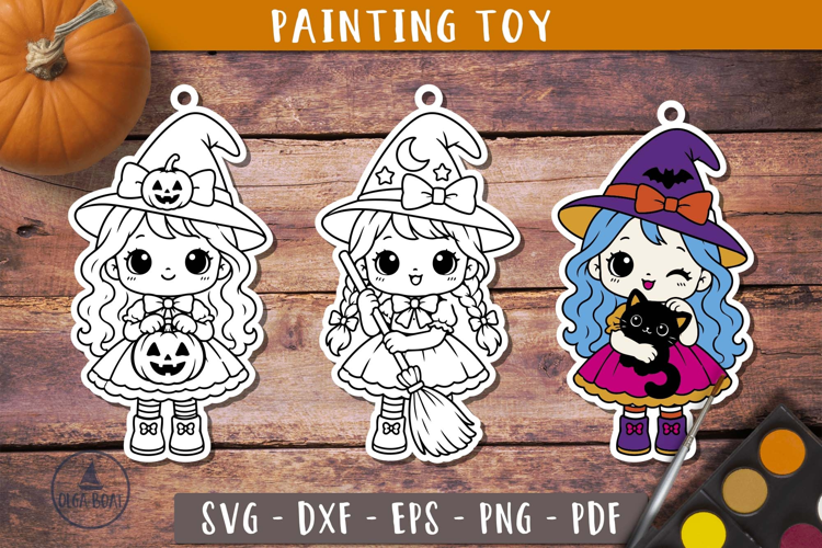Cute Halloween Witch Girls SVG Coloring Painting Toy