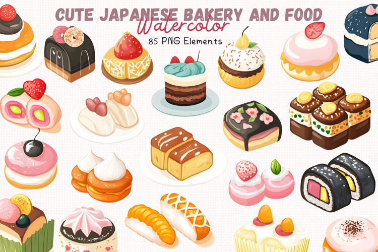 Cute Japanese bakery and food 85 Cliparts Collection