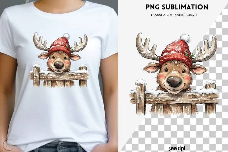 Christmas peeking character png design for T-shirts