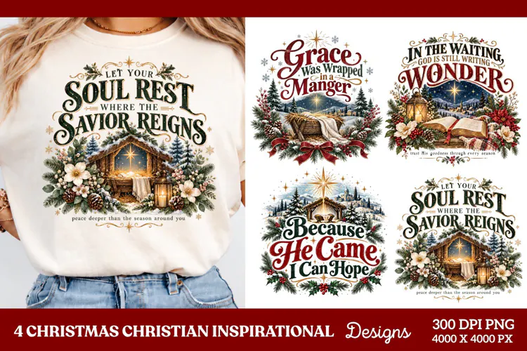 4 Christian Christmas PNG Designs, 4 Christian Inspirational