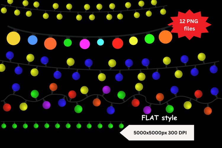 Colorful Set Christmas light garland decoration glowing xmas