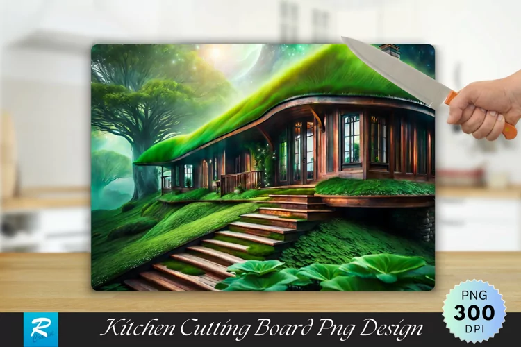 House With Green Roof Cutting Board Sublimation Design