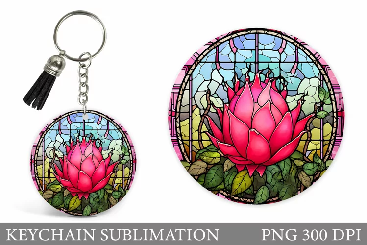 Tropical Fruit Keychain. Stained Glass Pitaya Keychain