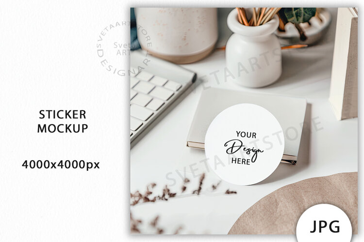Round Sticker Mockup JPG example image 1