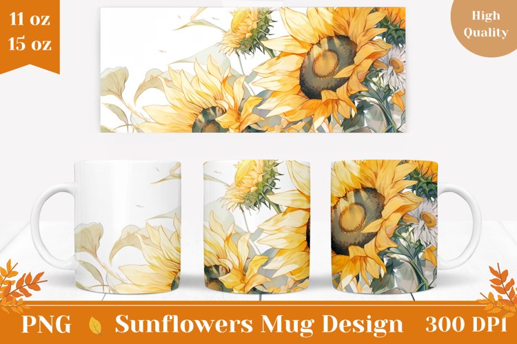 Watercolor Sunflowers Field Sublimation, Fall Mug Design