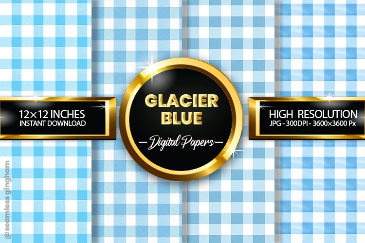 Glacier Blue Gingham Digital Papers 04 Variations example image 1