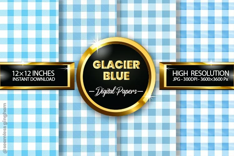 Glacier Blue Gingham Digital Papers 04 Variations