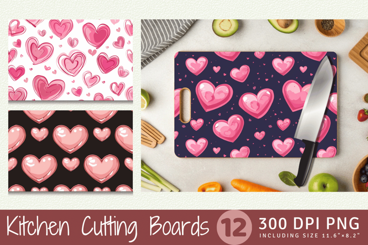 Cute Pink Hearts Cutting Boards sublimation Design