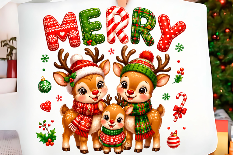 Merry Reindeer Family Christmas PNG