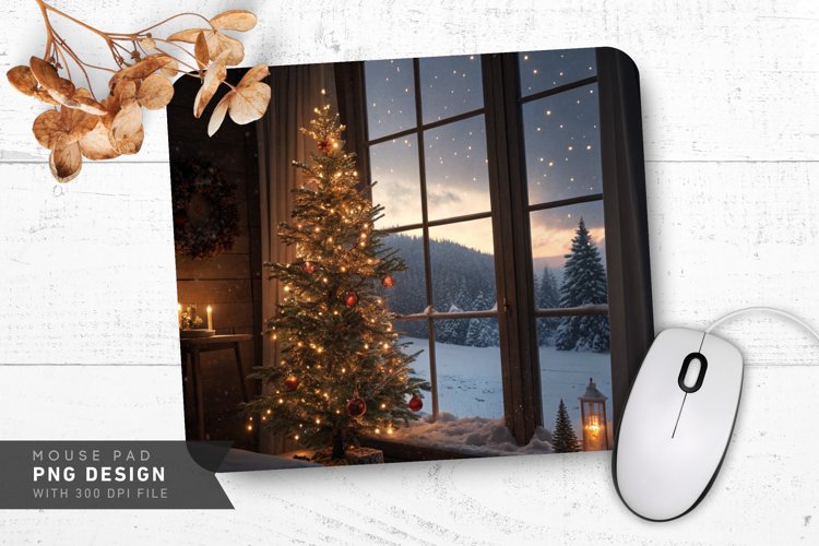 Cozy Christmas Eve by the Window Mouse Pad PNG Design