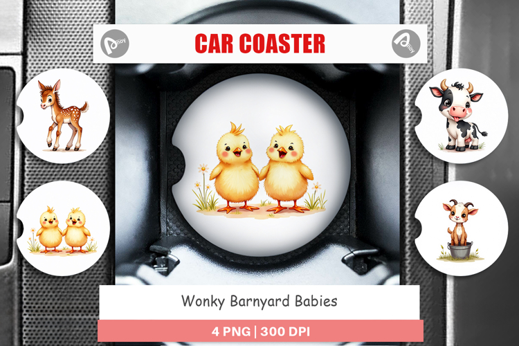 Wonky Barnyard Babies Car Coaster