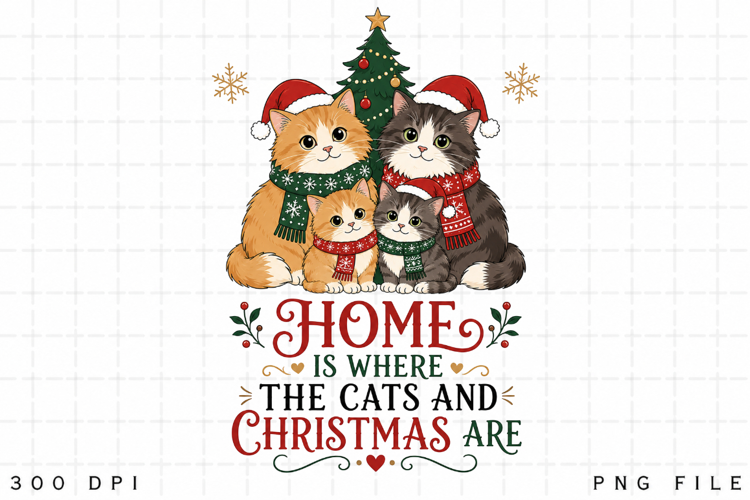 Cat Family Christmas PNG, Home Is Where The Cats And
