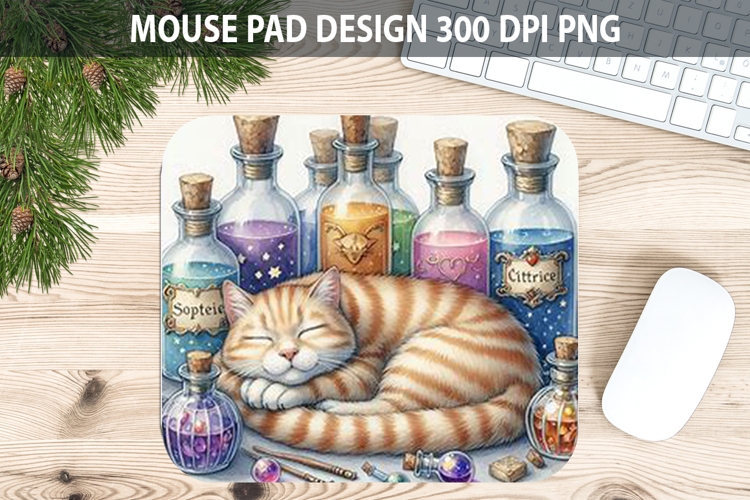 Watercolor Cat Mouse Pad Sublimation - Animal PNG