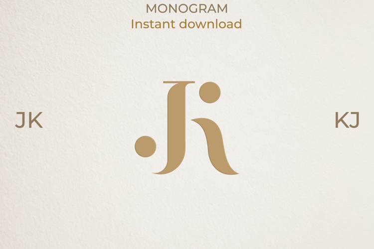 JK KJ Wedding Monogram Logo | Elegant Initials Vector
