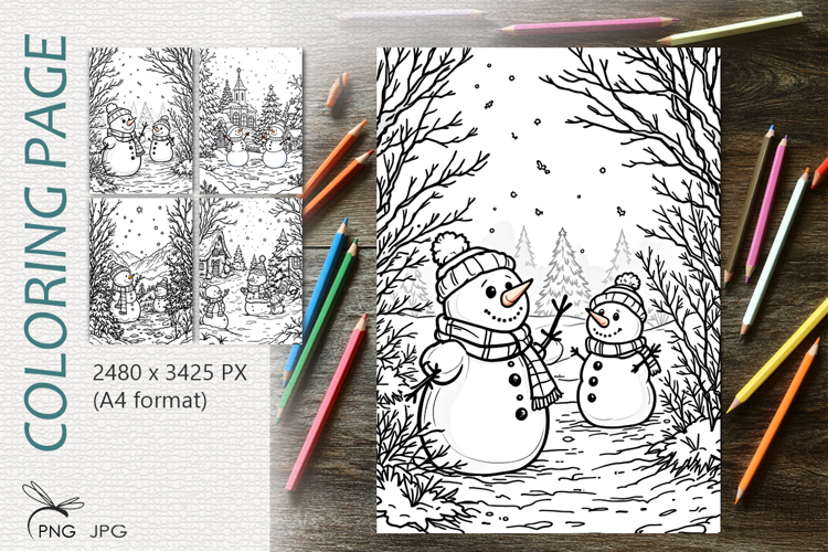 Christmas snowmans|Coloring page