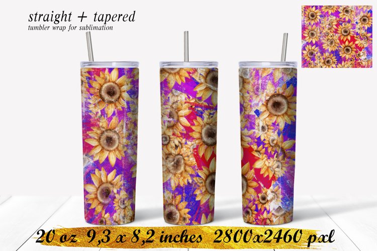20 oz skinny tumbler. Sunflower Tumbler sublimation example image 1