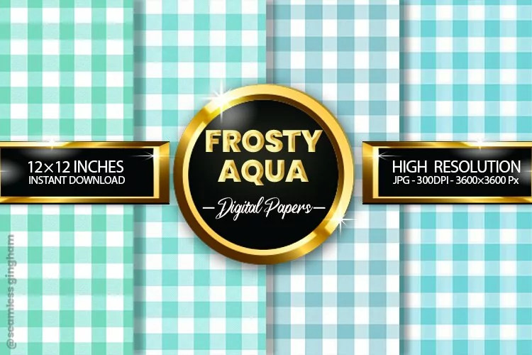Frosty Aqua Gingham Digital Papers 04 Variations