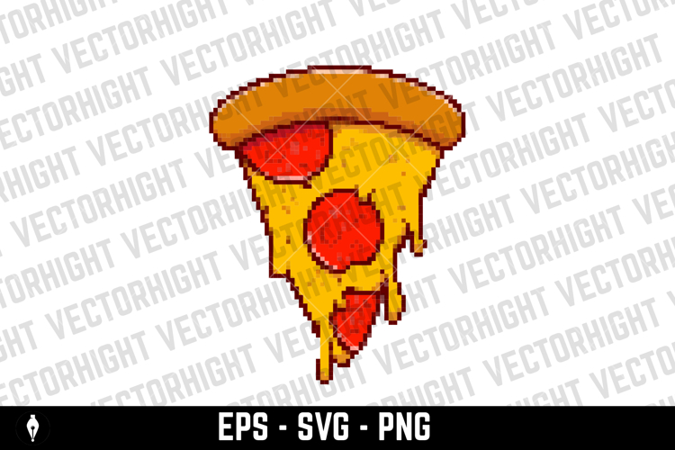 Pixel art pizza isolated on white background. Vector