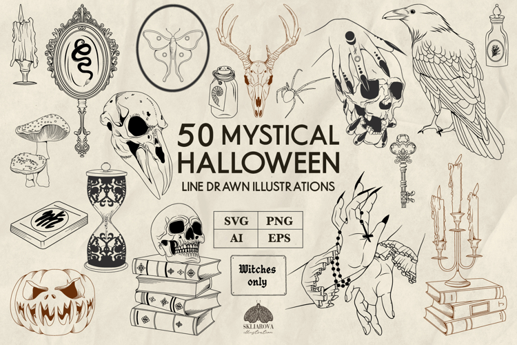 Mystical Halloween Line Art Collection Svg Png Eps