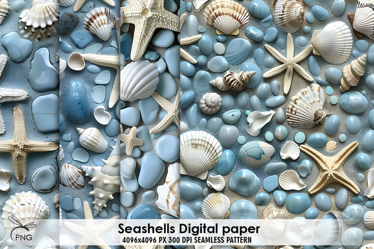 Seashells digital paper, background clipart