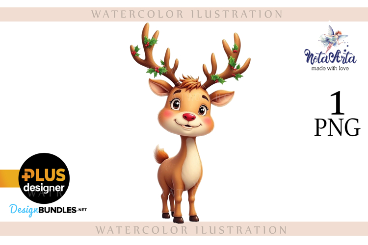 New Years Christmas deer watercolor