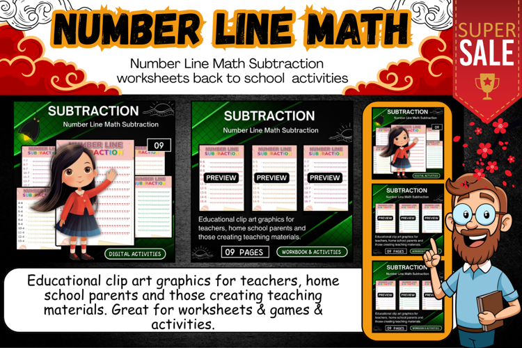 Number Line Math Subtraction worksheet activities Homeschool